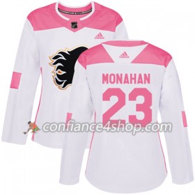 Adidas Maillot de Hockey Calgary Flames Sean Monahan 23 2017-2018 Blanc Rose Fashion Authentic - Femme